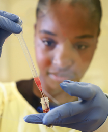 A researcher draws liquid from a vile