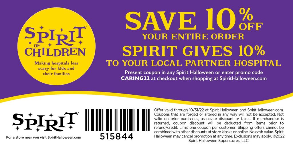 10 per cent off coupon for Spirit of Halloween