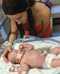 Quinn at 5 days old and her mother Heather